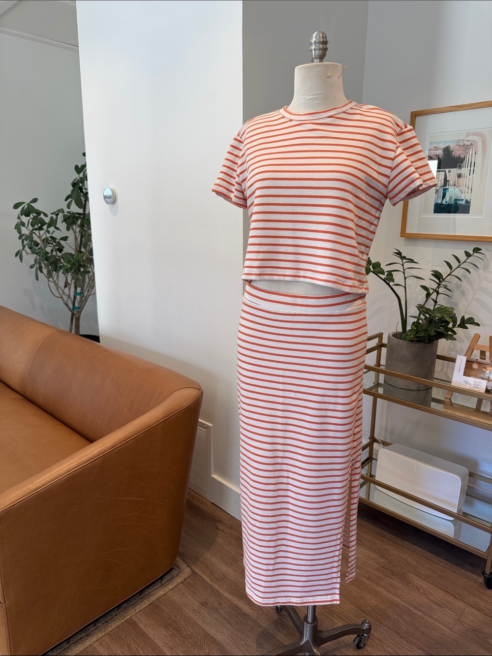 Splendid Coral and White Striped Maxi Dress Set